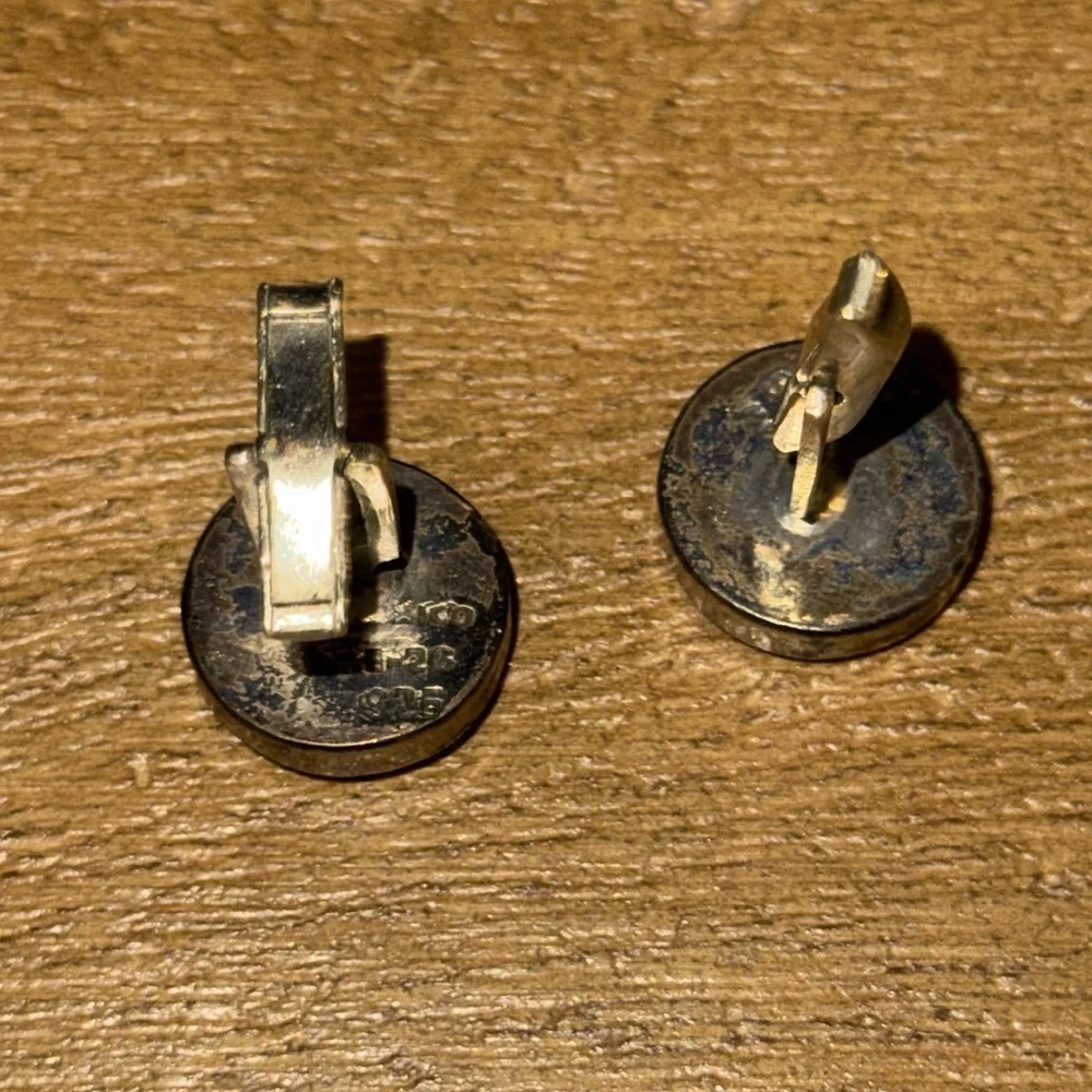 Vintage Taxco Sterling Yoel Eilat Stone Circle Cufflinks